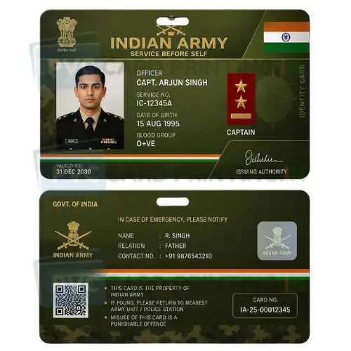 indian army officer id card pvc