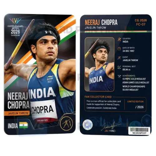 neeraj chopra cwg 2026 fan collector card