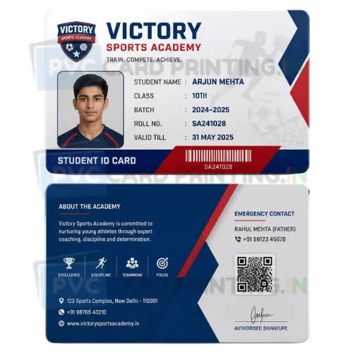 sports academy student id card pvc