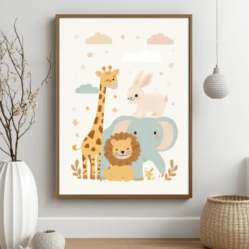 A4 Nursery Animal Wall Art Printed — Nursery Wall Art Poster Single Sheet