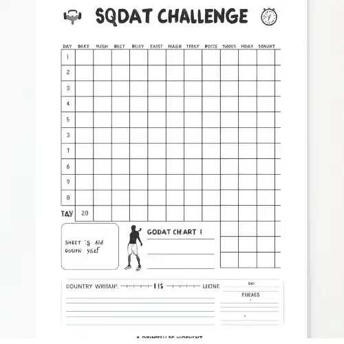 a4 30 day squat challenge printed — single sheet 30 page