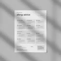 a4 allergy advice sheet printed — single sheet allergy page