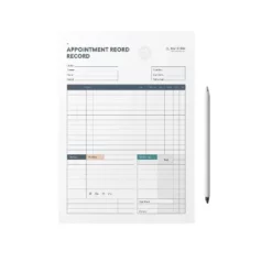 a4 appointment record sheet printed — single sheet appointment page