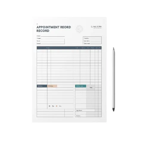 a4 appointment record sheet printed — single sheet appointment page