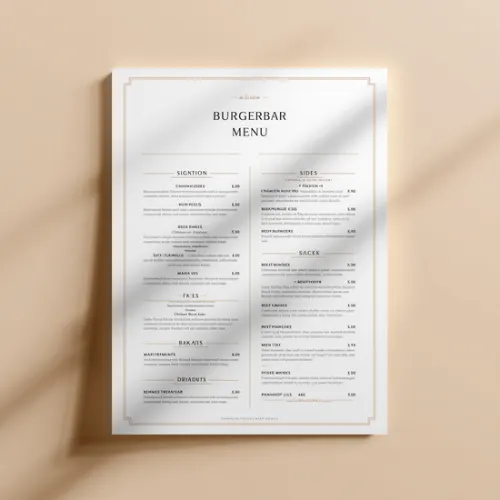 a4 burger bar menu a4 printed — single sheet burger page (1)