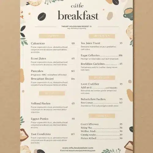 a4 cafe breakfast menu a4 printed — single sheet cafe page