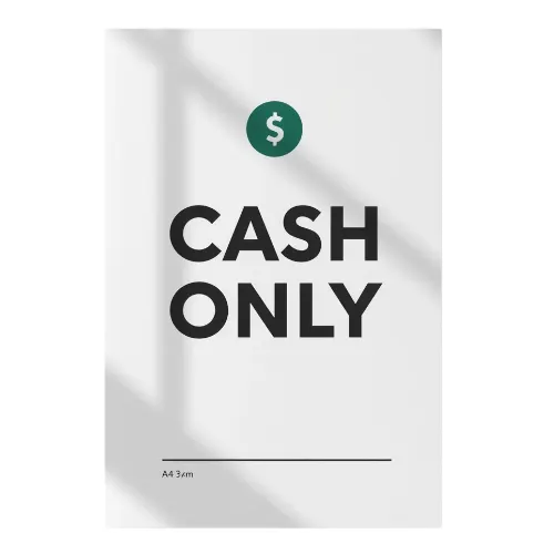 a4 cash only sign a4 printed — single sheet cash print