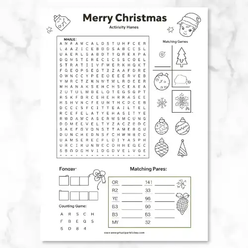 a4 christmas activity sheet printed — single page activity sheet