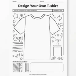 a4 design your own t shirt printed — single page activity sheet