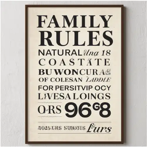 a4 family rules wall art printed — family wall art poster single sheet