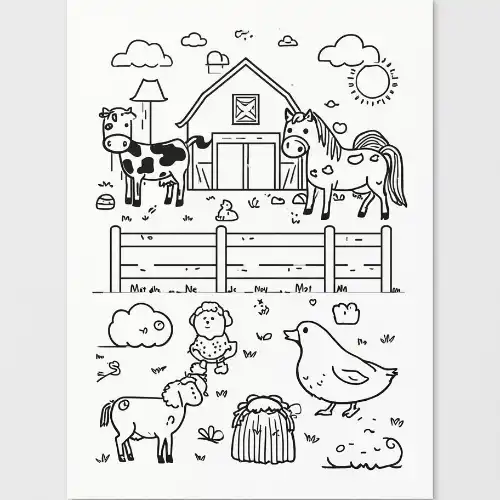 a4 farm animal colouring printed — single page activity sheet