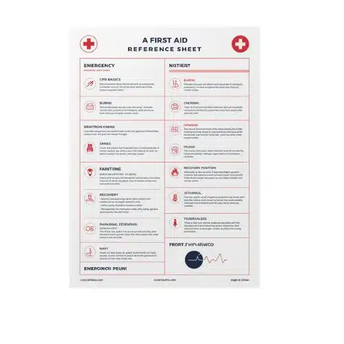 a4 first aid reference sheet printed — single sheet first page
