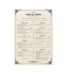 a4 fish and chips menu a4 printed — single sheet fish page