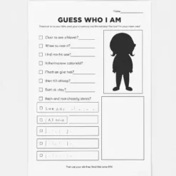 a4 guess who i am sheet printed — single page activity sheet
