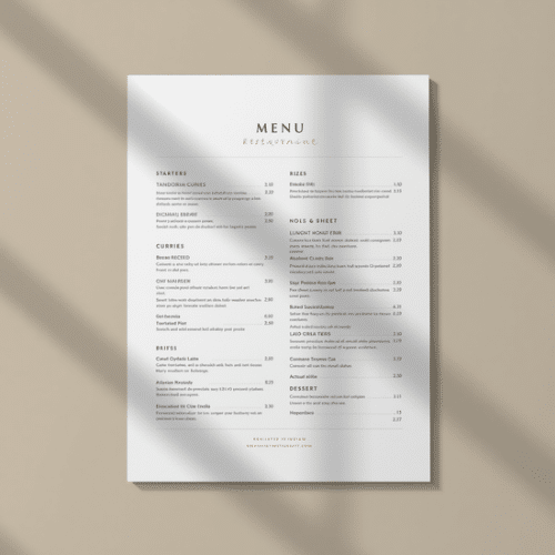 a4 indian restaurant menu a4 printed — single sheet indian page (1)