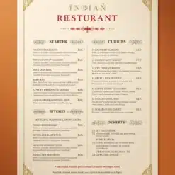a4 indian restaurant menu a4 printed — single sheet indian page
