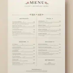 a4 italian restaurant menu a4 printed — single sheet italian page