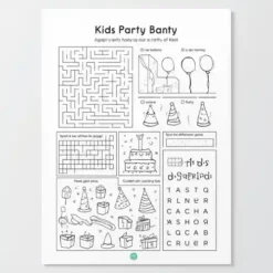 a4 kids party activity sheet printed — single page activity sheet