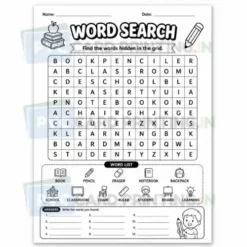 a4 kids word search puzzle sheet printed — school activity game page (2)