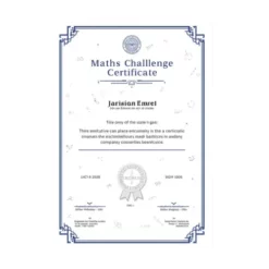 a4 maths challenge certificate printed — single sheet maths print (1)