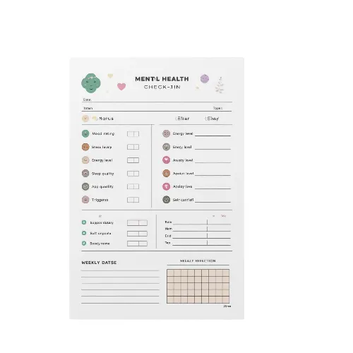 a4 mental health check sheet printed — single sheet mental page