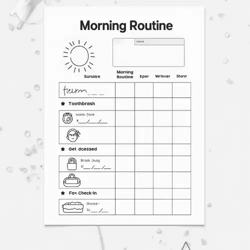 a4 morning routine chart printed — single page activity sheet