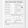 a4 my favourite things sheet printed — single page activity sheet