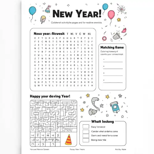 a4 new year activity sheet printed — single page activity sheet