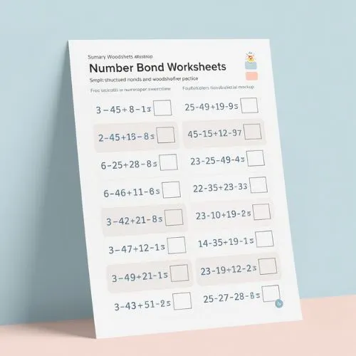 a4 number bond worksheet printed — single sheet number practice