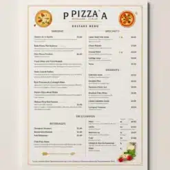 a4 pizza restaurant menu a4 printed — single sheet pizza page