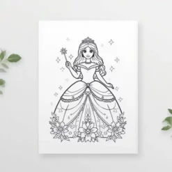 a4 princess colouring page printed — single page activity sheet (1)