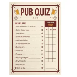 a4 pub quiz question sheet printed — single sheet pub print