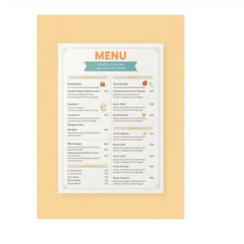 a4 school canteen menu a4 printed — single sheet school page