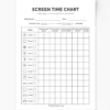 a4 screen time chart printed — single page activity sheet
