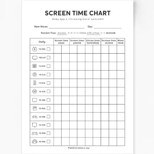 a4 screen time chart printed — single page activity sheet