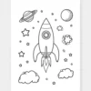 a4 space rocket colouring printed — single page activity sheet