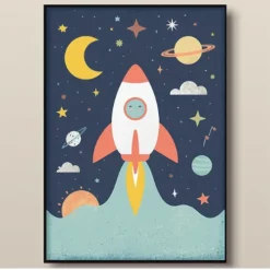a4 space rocket kids art printed — space wall art poster single sheet