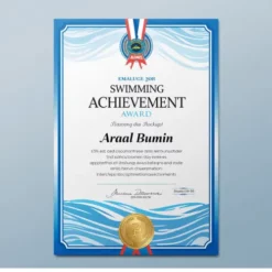 a4 swimming achievement award printed — single sheet swimming print
