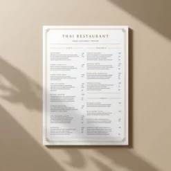 a4 thai restaurant menu a4 printed — single sheet thai page (1)