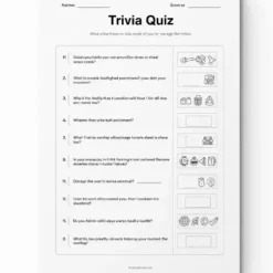 a4 trivia quiz sheet printed — single page activity sheet