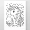 a4 unicorn colouring page printed — single page activity sheet