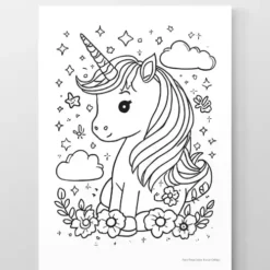 a4 unicorn colouring page printed — single page activity sheet
