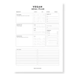 a4 vegan meal plan sheet printed — single sheet vegan page