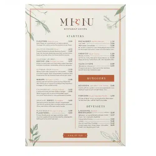 a4 vegan restaurant menu a4 printed — single sheet vegan page (1)