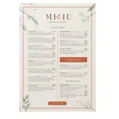 a4 vegan restaurant menu a4 printed — single sheet vegan page