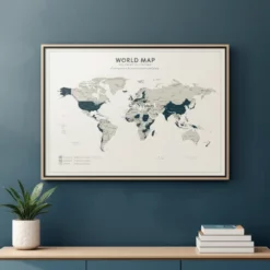 a4 world map wall art printed — world wall art poster single sheet