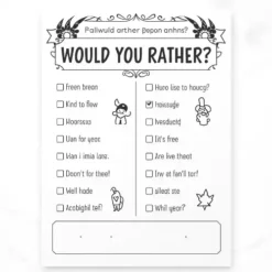 a4 would you rather game printed — single page activity sheet