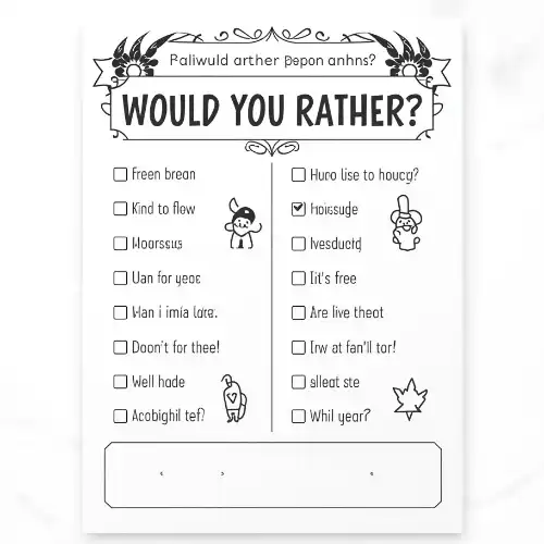 a4 would you rather game printed — single page activity sheet