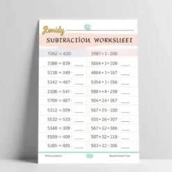 a4 year 2 subtraction worksheet printed — single sheet year practice (1)