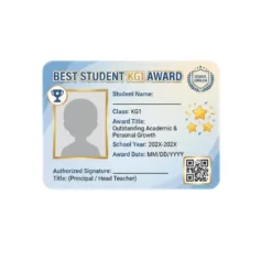 best student kg1 award pvc card